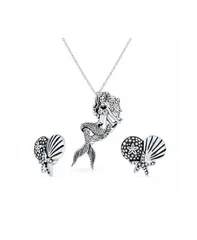 ブリング レディース アクセサリー ネックレス・チョーカー・ペンダントトップ レース Bling Jewelry Nautical Mermaid Pendant Necklace with Sanddollar Seashell Stud Earrings