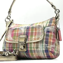 美品● COACH コーチ 2way ショルダーバッグ ポピー ワンショルダー シグネチャー  ロゴ チャーム スパンコール マルチカラー