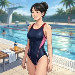 H739スピード♪ピンクのワンポイント♪ネイビーにパイピングデザイン女子競泳水着♪フィットネスやトレーニングや撮影用にも♪サイズM