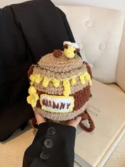 バッグ レディース ショルダーバッグ ハンドメイド ニットクロスボディバッグ(レディース用)、秋冬新作 ハニーポットコインケース ユニークなクロシェバッグ、トレンディでファッショナブルなフィニッシュドクロシェプロジ