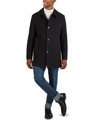 コールハーン メンズ アウター ジャケット・ブルゾン コート レザー Cole Haan Mens ClassicFit Car Coat with FauxLeather Trim Black ブラのサムネイル