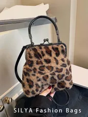 バッグ レディース ショルダーバッグ 新作秋冬スタイル レトロ豹柄ファー トートバッグ、取り外し可能な レディース ショルダーバッグ、ボタン付き財布付き。小型クロスボディバッグ。