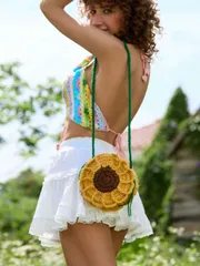 バッグ レディース ショルダーバッグ 両面向日葵 ミニクロシェ ハンドメイド ニット クロスボディ ニットバッグ キーコインケース バケーションムード バケーション リラックス ビーチ 秋 クリスマス クリスマス冬