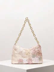 バッグ レディース ショルダーバッグ グリッターシーケンスショルダーバッグ、フローラルバッグ、シーケンスバッグ、ブライダルパーティー、メタルチェーン レディースハンドバッグ、プロムバッグ、プロムアクセサリー、エレガ