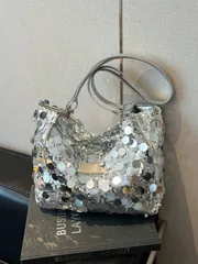 バッグ レディース ショルダーバッグ 1個 スパンコールアクセント スパンコール ショルダーバッグ、ジッパー付き長方形ウィメンズショルダーバッグ、チェーンストラップクラッチバッグ、キラキラ ショルダーバッグ。ユニー