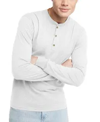 ヘインズ メンズ トップス Tシャツ Hanes Mens Originals TriBlend Long Sleeve Henley Tshirt Eco White ホワイト