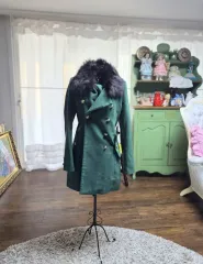 緑色 ファー カラ ダブル コート