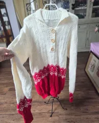 オリジナル ヨーロッパ ヴィンテージ アイボリー/レッド ニット プルオーバー