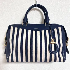 ローレンラルフローレン LAULEN RALPH LAUREN マリンストライプ 本革 レザー×キャンバス ボストンバッグ ハンドバッグ チャーム付き 紺×白