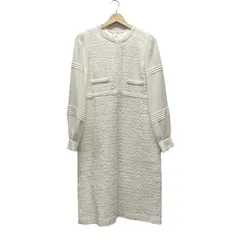 mila schon(ミラショーン) ワンピース サイズ42 M レディース新品同様  白 ロング丈/ツイード/袖シースルー