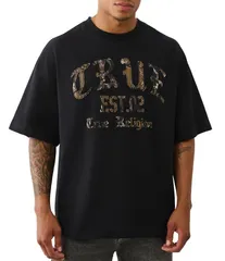 トゥルーレリジョン メンズ トップス シャツ Tシャツ ロゴ True Religion Camouflage Logo Detailed Short Sleeve TShirt Jet Black