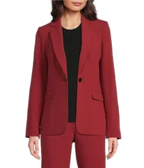 ダナキャラン レディース アウター コート ジャケット DKNY by Donna Karan Notch Lapel Long Sleeve OneButton Jacket Merlotのサムネイル