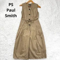 PS Paul Smith ポールスミス 23ss ウエストコードコクーンワンピース　ノースリーブ　ベージュ 38 M ポケット　シャツワンピース　vネック　ウエストリボン　レイヤード　綿100％　ギャザー　バルーンのサムネイル