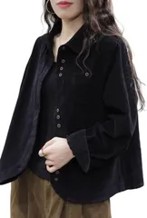 [ReiLuana] シャツ レディース 長袖 コーデュロイ 羽織り ゆったり 体型カバー カジュアル 無地 秋 冬 人気 かわいい お洒落 オーバーサイズ トップス 春 大きめ 通勤 通学 柔らか ルームウエア ブラウス シルエット あ [ブラック] [L]