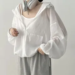 パーカー シアー レディース 夏 薄手 透け感 ゆったり ブルゾン シアーブルゾン ライトアウター バルーンスリーブ シアーパーカー uvカット 冷房対策 紫外線対策 サマーアウター 未使用 1528