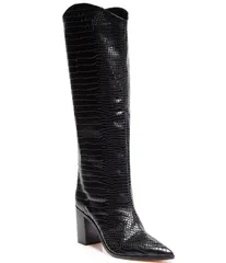 シュッツ レディース シューズ ブーツ・レインブーツ トール ブーツ レザー Schutz Maryana Block Crocodile Embossed Leather Tall Western Boots Black ブラック