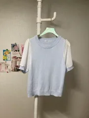 コットン袖シースルーニット半袖