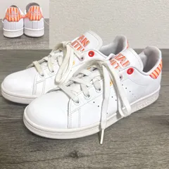 adidas ウィメンズ スタンスミス H03196 プライムグリーン ローカットスニーカー 23cm 白×オレンジ系ストライプ カラフル ポップデザイン