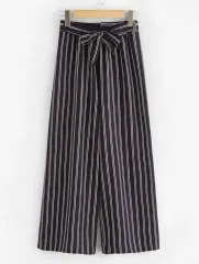 ストライプ ワイド パンツ 快適 ユニセックス パンツ ネイビー レッド 白