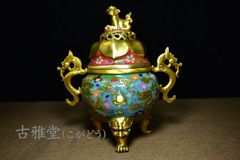 From a former family collection Copper wrought indigo, enamel, seven treasures, dragon and phoenix design, incense burner, incense burner, incense utensils, exquisite Buddhist utensils, offerings, antiquities, collectors