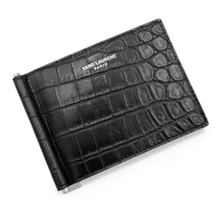 【新品・未使用品】SAINT LAURENT サンローラン ビルクリップ ウォレット 札入れ カード マネークリップ 二つ折り財布 型押し クロコ 黒  ブラック 378005 箱付