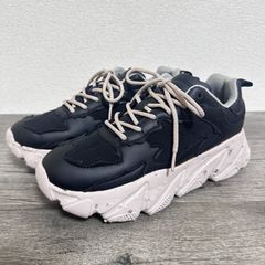 オリエンタルトラフィック ORTR 変形カットサステナブルスニーカー 異素材 カモフラ風パッチワークデザイン 厚底スニーカー 24.5cm 黒