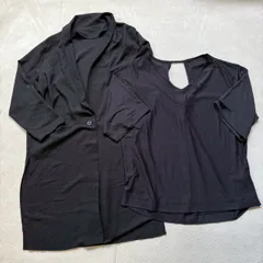 【2点セット】【レディース	Sサイズ】AZUL アズール ジャケット風ロングカーディガン 半袖カットソー マニッシュ シンプル ブラック 春物 秋物