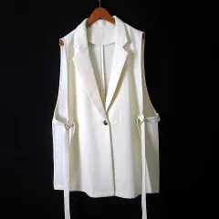 ゼヴォン Thevon. テーラード ロング ジレ ベスト サイドオープン アジャスターベルト付 F アイボリー オフホワイト