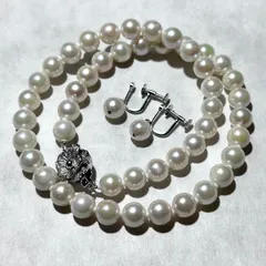 【大珠✨2点セット】 あこや真珠 8.0-8.4mm パール ネックレス イヤリング アコヤパール 本真珠