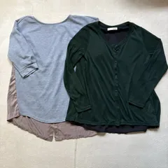 【2点セット】【レディースMサイズ】SHOO-LA-RUE シューラルー 薄手カーディガン 七分袖カットソー 異素材 バックデザイン シンプル カジュアル 春物 秋物