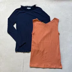 【2点セット】【レディースMサイズ】GLOBAL WORK グローバルワーク ノースリーブリブトップス 長袖メロウカットソー フリンジ シンプル カジュアル 春物 夏物 秋物