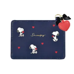 ☆ スヌーピーハートネイビー ☆ キャラクター リールパスケース キャラクター パスケース リール付き 可愛い パスケース 定期入れ リールパスケース リール付きパスケース カードケース リール付ストラップ IDケース リール ストラップ かわいい キャラ