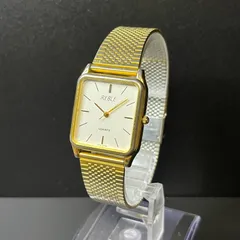 【稼働品】 REBLE クォーツ 腕時計 ゴールド スクエア型 メッシュバンド 電池交換済み