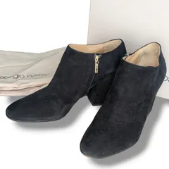 sergio rossi セルジオロッシ ショートブーツ スエード チャンキーヒール サイドジップ ゴールド金具 箱付き 保存袋付き ブラック 黒 37.5（24.5cm相当） レディース