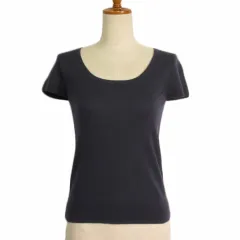 ナチュラルビューティーベーシック NATURAL BEAUTY BASIC カットソー ニット Uネック 半袖 ウール M 紺 ネイビー