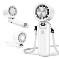 ハンディファン 冷却プレート搭載【100段階風力調整可能・160°折り畳み】携帯扇風機 冷感 手持ち扇風機 5000mAh 長時間稼働 強風力 小型 ミニファン 熱中症対策 USB充電式 卓上 首掛け 金属カラビナ付き ストラップ付属 ホワイ ae8900c2