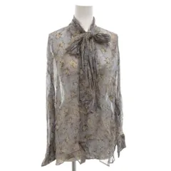 ザラ ZARA シャツ ブラウス 長袖 S グレー 小花柄 ボウタイ シアー 透け感 /FF