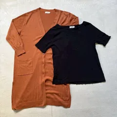 【2点セット】【レディースMサイズ】LEPSIM レプシィム 長袖ロングカーディガン Vネック フロントボタン 半袖リブカットソー 無地 シンプル カジュアル 秋色 春物 秋物