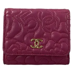 CHANEL(シャネル) 3つ折り財布 - ピンク ココマーク/カメリア/No.5/ゴールド金具 ラムスキン