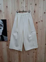 (新品) アイボリー 裏起毛 ワイド キュロット パンツ