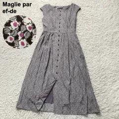 Maglie par ef-de マーリエパーエフデ ロングワンピース フレア Aライン フレンチスリーブ 小花柄 フラワープリント 7号 S相当 日本製 お出かけ デート お呼ばれ 総柄 フロントボタン フェミニン 洗える 美シルエット 美品のサムネイル