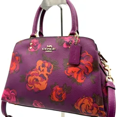【美品レア】コーチ COACH ハンドバッグ 2way PVC フローラル 花柄 紫 パープル レザー ミニボストン ショルダーバッグ 肩掛け 斜め掛け ゴールド金具 レディース 上品 高級感 コンパクト おしゃれ 人気 ブランドバッグ