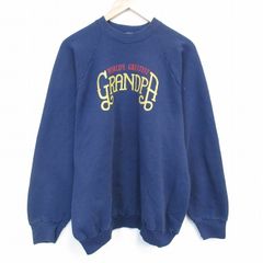 古着 スウェット トレーナー 刺繍 ビッグロゴ クレヨン ネイビー 