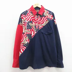 XL/古着 長袖 シャツ メンズ 90年代 90s 鳥 大きいサイズ コットン USA製 濃紺 26feb27