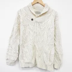 M/古着 長袖 アラン フィッシャーマン ケーブル セーター メンズ メリノウール 襟付き アイルランド製 薄ベージュ 26feb28