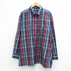 XL/古着 長袖 シャツ メンズ 90年代 90s 大きいサイズ ロング丈 紺他 チェック 26feb28