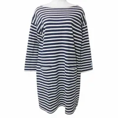 オーチバル ORCIVAL オーシバル バスクシャツ ワンピース ひざ丈 長袖 ボートネック ワッペン ボーダー ネイビー ベージュ フリーサイズ IBO51 X