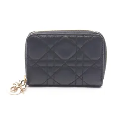 ディオール Dior コインケース LADY DIOR VOYAGEUR レディディオール ボイジャー カナージュ スモールジップ ブラック レザー カナージュ ラウンド財布 レディース