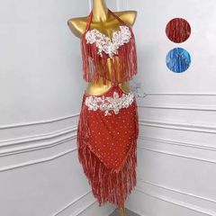 ベリーダンス衣装 ドラムソロに⭐︎ フリンジ 赤 ラインストーン装飾 