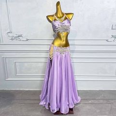 薄紫色 ベリーダンス衣装 ボリュームスリーブデザイン ブラ＆スカート